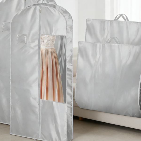 2-Pack 48-cm Satin Suit Cover (Silver) | With 4-cm side support, travel and hanging dual-use