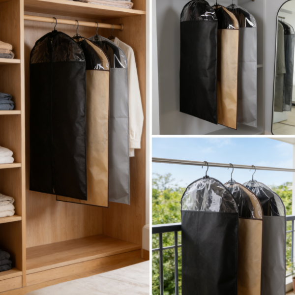 Non-woven Fabric + PVC Garment Dust Cover (Khaki 120x60cm) | Hanging storage, suitable for shirts and jackets