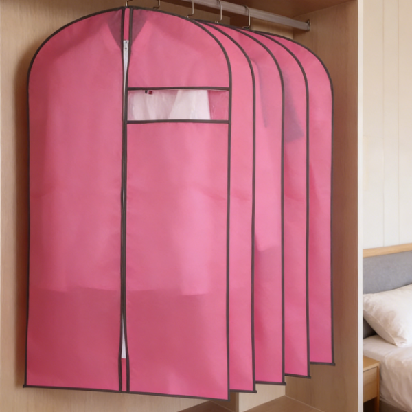 5-Pack Non-woven Fabric Suit Covers (Pink 60x105cm) | Hanging zipper design, wardrobe storage