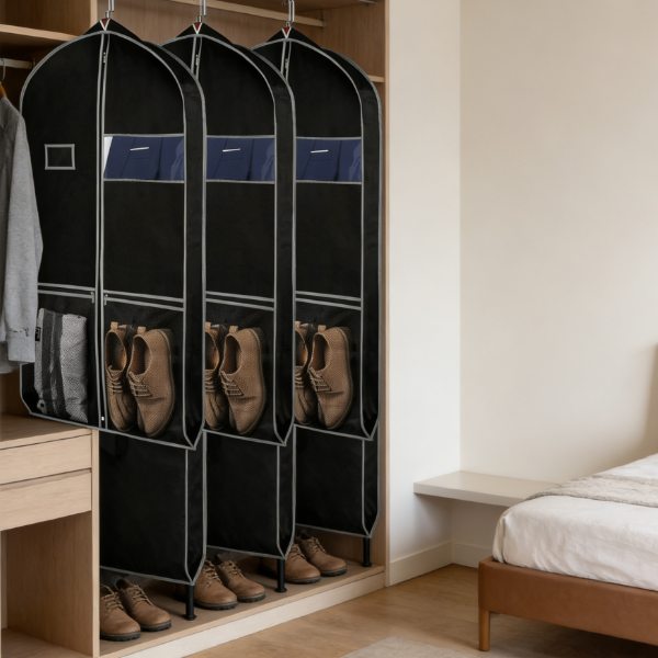 4-Pack Multifunctional Suit Bags | 43-cm with pockets and handles, suitable for travel storage, suits, and dresses