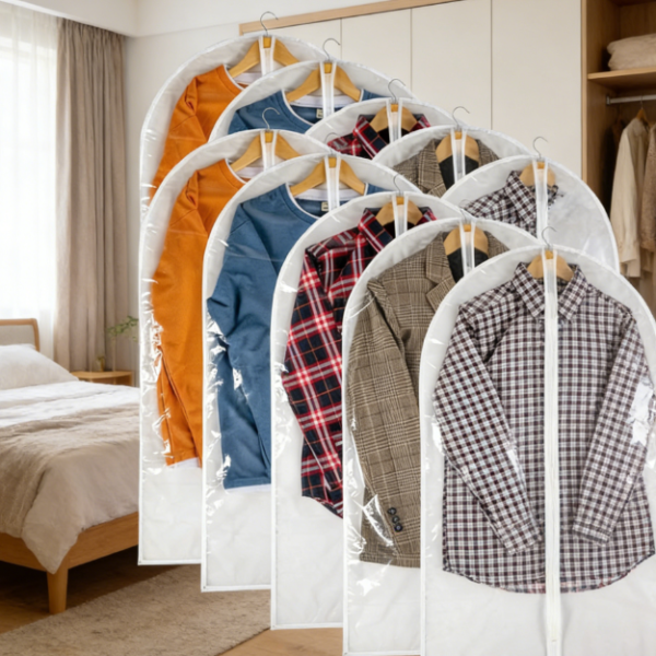 12-Pack PP Plastic Vinyl Garment Bags (24x40 cmes) | Zippered Wardrobe Jacket Covers