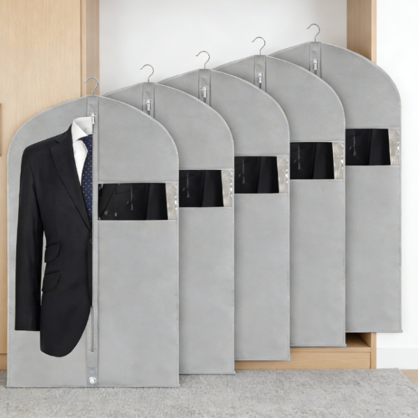 5-pack 40-cm Non-woven Suit Bags (Grey) | Waterproof and dustproof, suitable for shirts and jackets