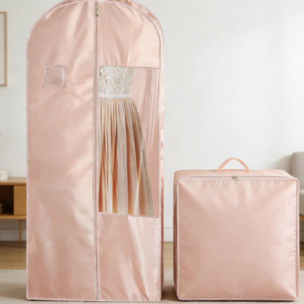 Thickened Accordion-pleated Satin Garment Dust Covers (Pink 48-cm) | Travel and hanging dual-use, suitable for suits and dresses