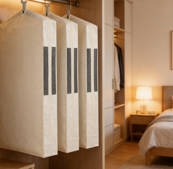 3 Pack Pure Cotton Garment Storage Bag for Hanging Clothes 24 x 50 cm Breathable Garment Cover Canvas Suit Bags for Closet Storage Short Dresses Suits Gowns