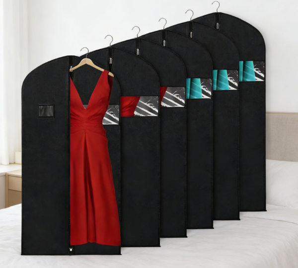 6-pack 60-cm Long Garment Dust Bags (Black) | With zipper and ventilation holes, long... Skirt and Jacket Dedicated